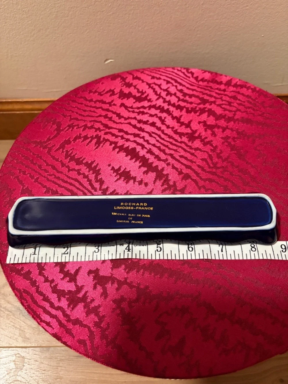 Limoges France Navy Ceramic Vanity Tray with Gold Rim